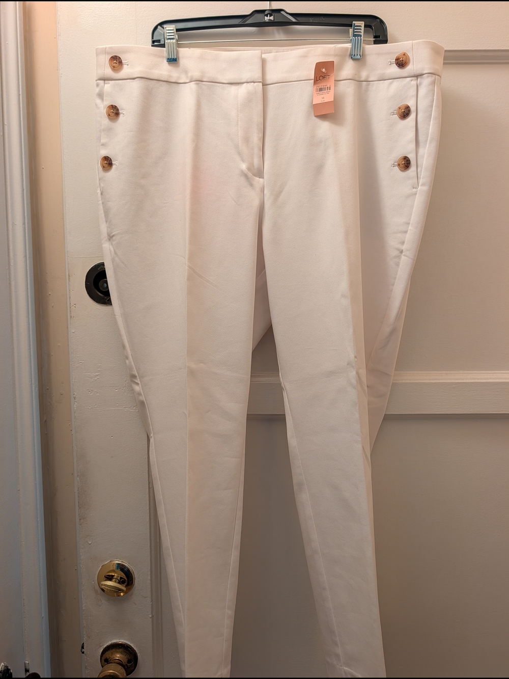 LOFT Wonen's White Sailor-Button Slim Trousers